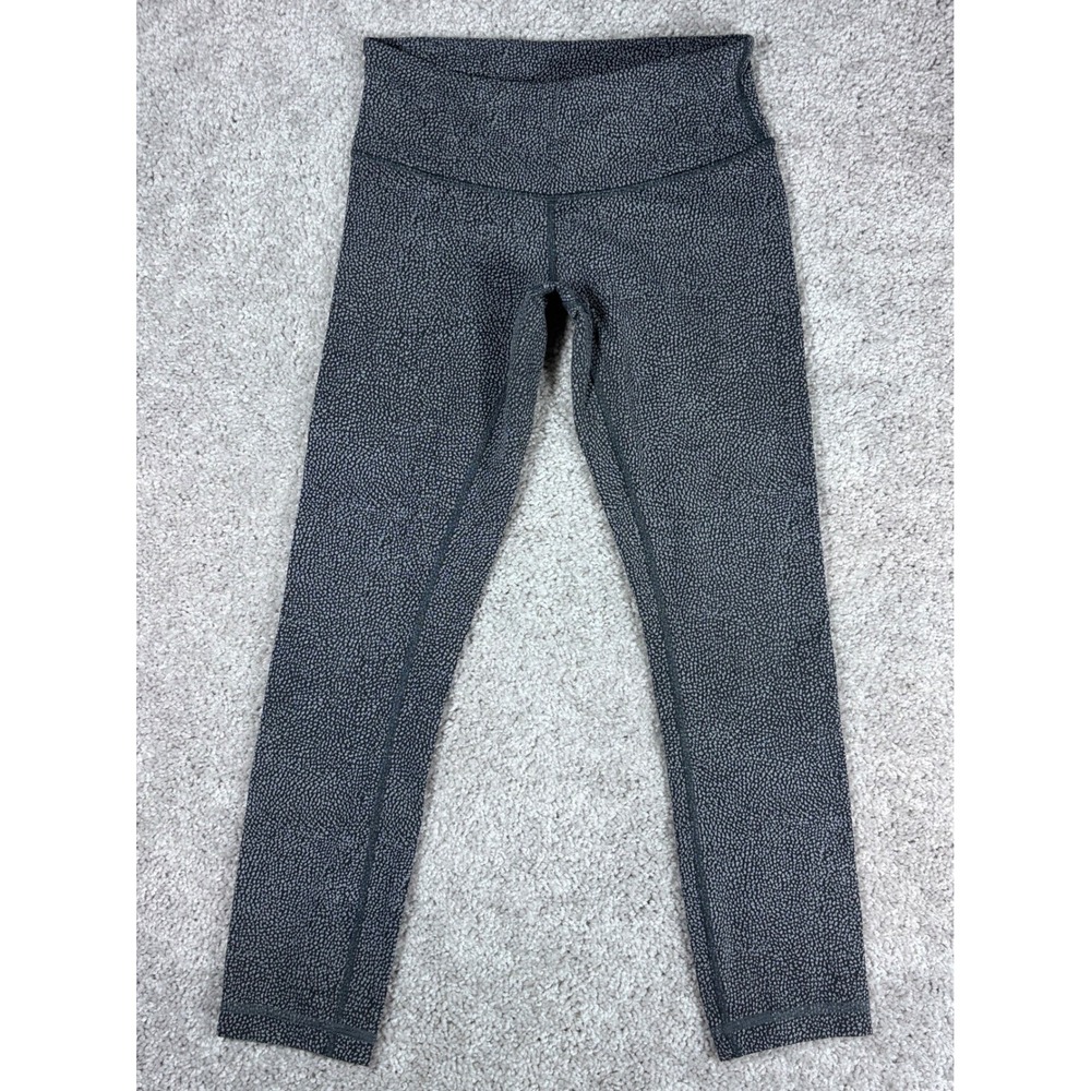 Lululemon Wunder Under High Rise 7/8 Leggings Black White Dot Print Athleisure 4